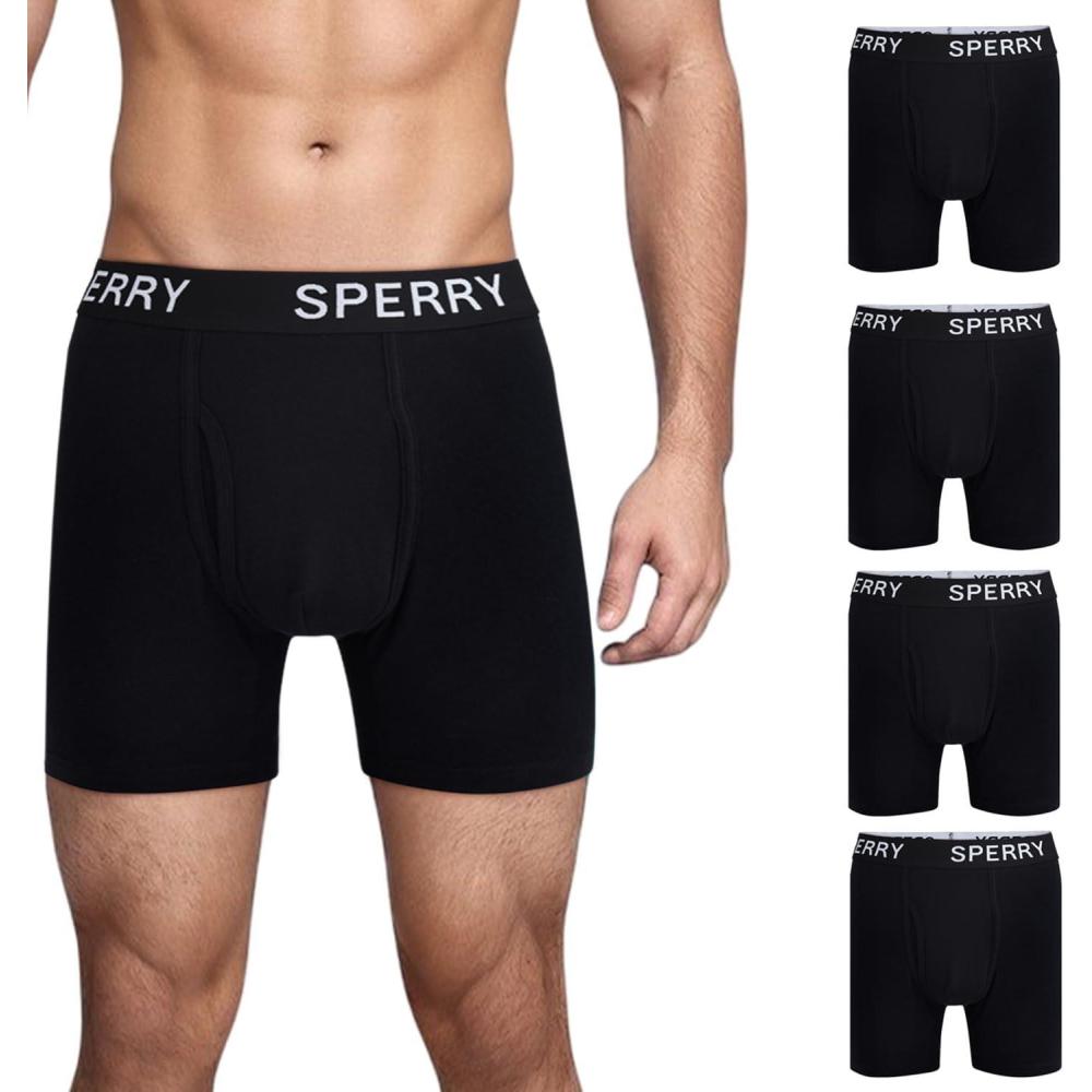 imageSperry 4Pack Mens Premium Cotton Stretch Boxer Briefs  Everyday Comfort Cotton Mens Boxer Briefs with Fly Pouch amp 5 InseamBlack