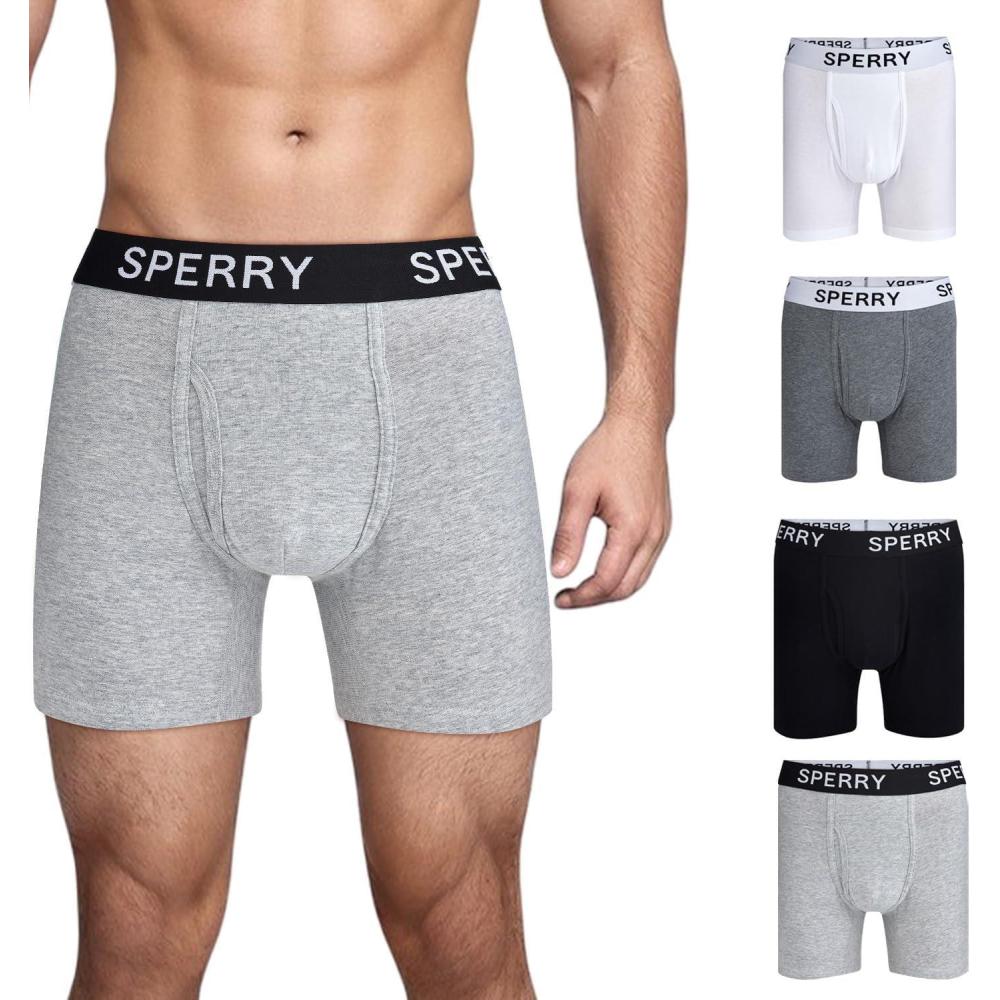 imageSperry 4Pack Mens Premium Cotton Stretch Boxer Briefs  Everyday Comfort Cotton Mens Boxer Briefs with Fly Pouch amp 5 InseamMulti