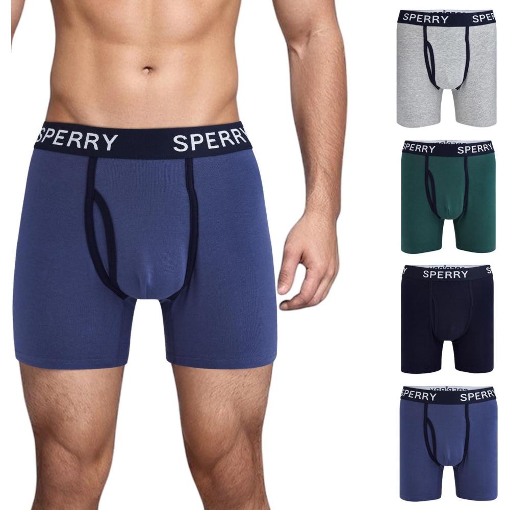 imageSperry 4Pack Mens Premium Cotton Stretch Boxer Briefs  Everyday Comfort Cotton Mens Boxer Briefs with Fly Pouch amp 5 InseamMultiContrast Stitch