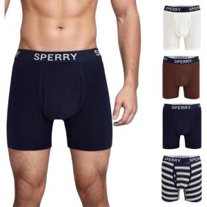 Sperry 4-Pack Mens Premium Cotton Stretch Boxer Briefs – Everyday Comfort Cotton Mens Boxer Briefs with Fly Pouch & 5” Inseam(Blue Multi)