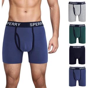 Sperry 4-Pack Mens Premium Cotton Stretch Boxer Briefs – Everyday Comfort Cotton Mens Boxer Briefs with Fly Pouch & 5” Inseam(Multi/Contrast Stitch)