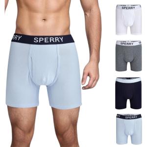Sperry 4-Pack Mens Premium Cotton Stretch Boxer Briefs – Everyday Comfort Cotton Mens Boxer Briefs with Fly Pouch & 5” Inseam(Navy Multi)