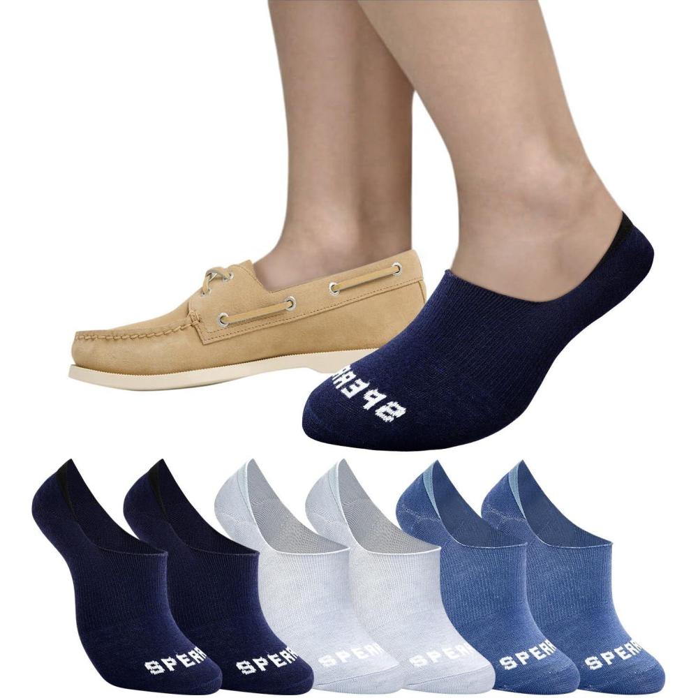 imageSperry Mens 6Pack Arch Hugger No Show Socks NonSlip Loafer Socks for Boat Shoes Low Cut Invisible Liners with Heel GripBlue Multi