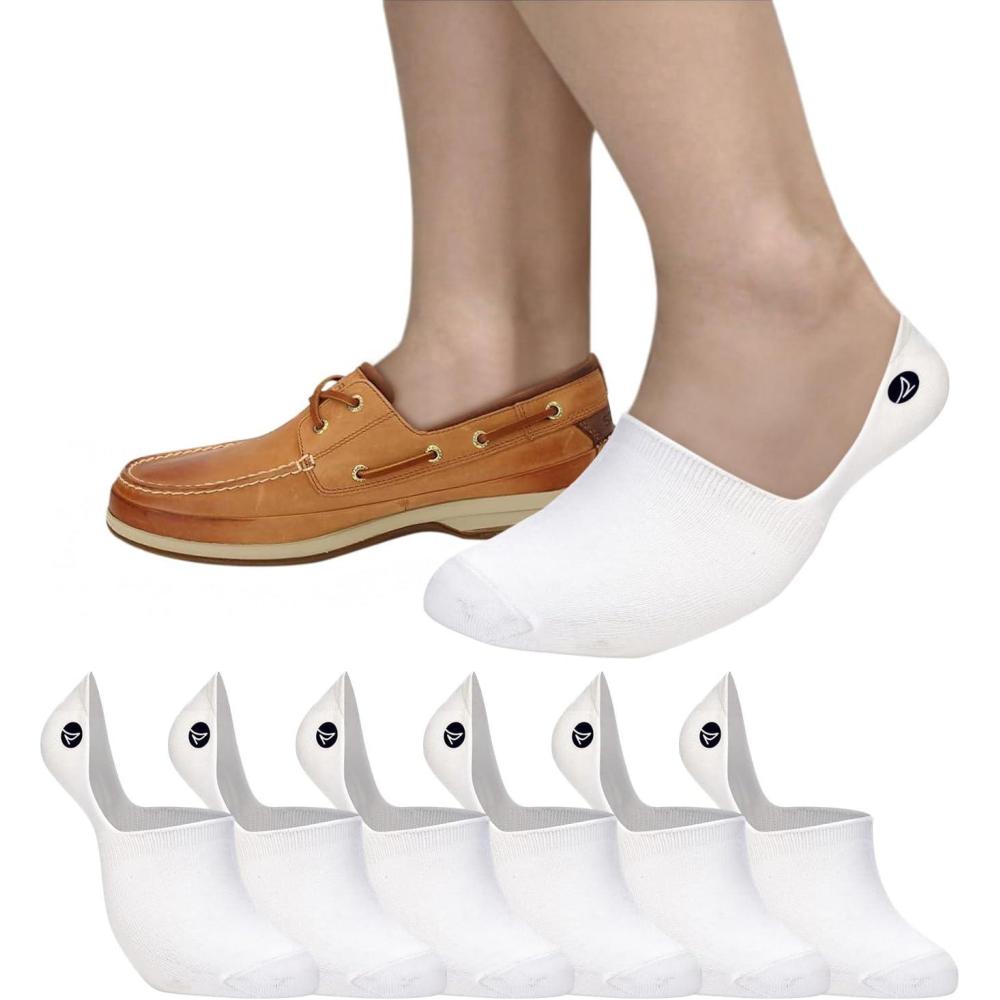 imageSperry Mens 6Pack Loafer Socks NonSlip No Show Socks for Boat Shoes Ultra Low Cut Invisible Liners with Heel GripWhite