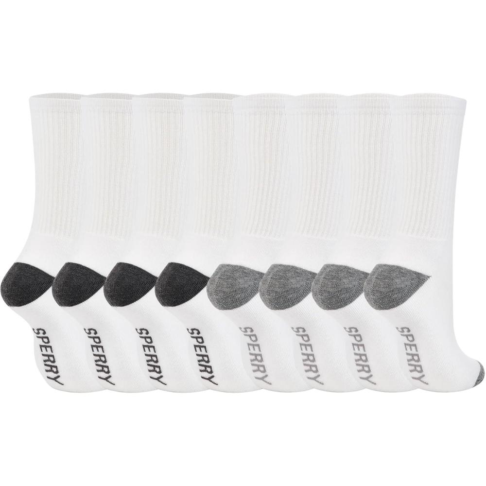 imageSperry Mens 8Pack Cushion Comfort Crew Socks  MoistureWicking Athletic Socks White Crew Socks for Everyday or Sports UseWhite Heather