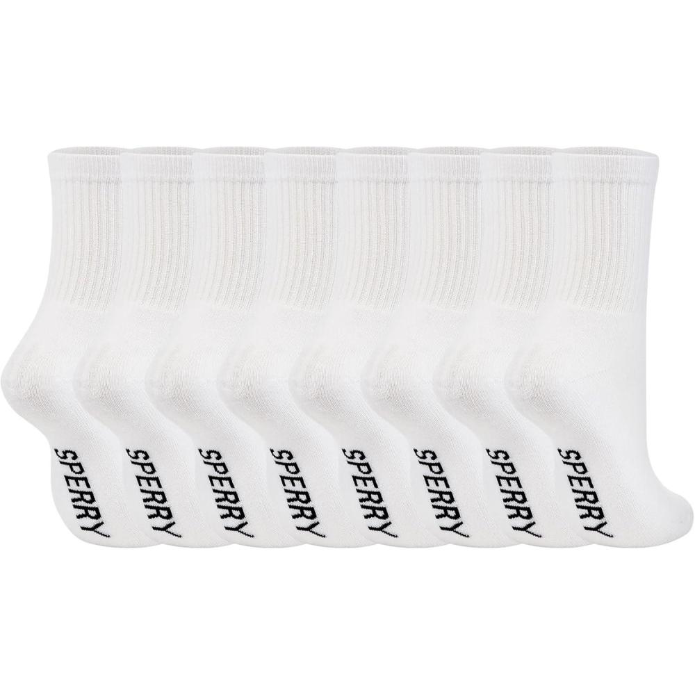 imageSperry Mens Cushioned Mid Crew Socks 8Pack  Moisture Wicking Half Crew Fit Reinforced Footbed AllDay ComfortWhite