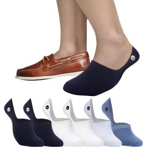 Sperry Men’s 6-Pack Loafer Socks, Non-Slip No Show Socks for Boat Shoes, Ultra Low Cut Invisible Liners with Heel Grip(Navy Multi)