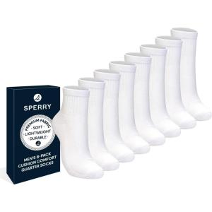 Sperry Men’s 8-Pack Comfort Cushion Quarter Socks – Soft Durable Moisture-Wicking Athletic Ankle Socks for Men Shoe Size 6-12(White)