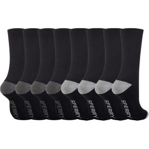 Sperry Men’s 8-Pack Cushion Comfort Crew Socks – Moisture-Wicking Athletic Socks –White Crew Socks for Everyday or Sports Use(Black Heather)