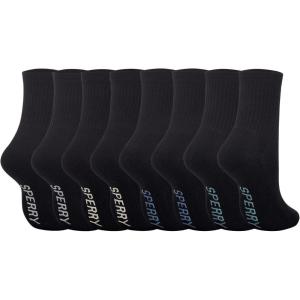 Sperry Men’s Cushioned Mid Crew Socks 8-Pack – Moisture Wicking Half Crew Fit, Reinforced Footbed, All-Day Comfort(Black)