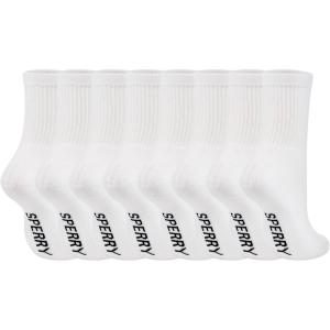 Sperry Men’s Cushioned Mid Crew Socks 8-Pack – Moisture Wicking Half Crew Fit, Reinforced Footbed, All-Day Comfort(White)