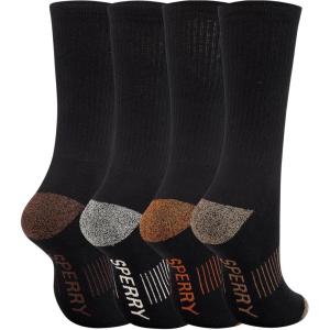 Sperry Mens Work Socks, 4-Pack Half Cushioned Crew – Soft Cotton Moisture-Wicking Boot Socks with Reinforced Heel and Toe(Black Multi)