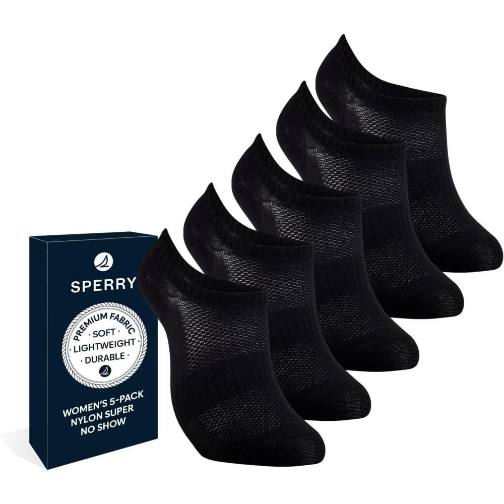 imageSperry Womens 5Pack Super No Show Socks  Breathable Mesh Lightweight NonSlip Invisible Low Cut Liner Socks for SneakersBlack