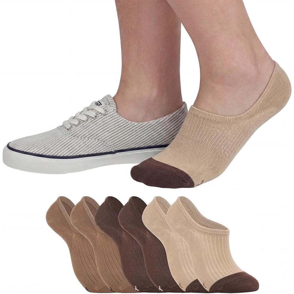 imageSperry Womens 6Pack Super No Show Socks  MoistureWicking Lightweight No Slip Invisible Low Cut Liner Socks for SneakersBrown Multi