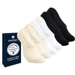 Sperry Women’s 6-Pack No Show Socks – Low Cut Cushioned Invisible Liner Socks for Flats, Loafers, Sneakers(Black Multi)