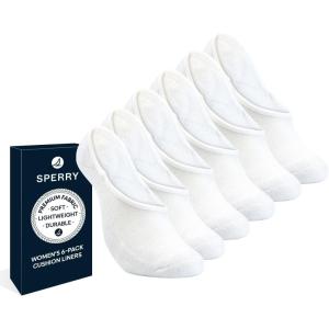 Sperry Women’s 6-Pack No Show Socks – Low Cut Cushioned Invisible Liner Socks for Flats, Loafers, Sneakers(White)
