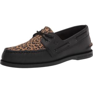 Sperry Authentic Original Float Cozy for Women – Anti-Slip Breathable Water Shoes made from Fully EVA Materials, Rubber Outsoles, and Textured Footbeds and Faux Fur Lining(Black Leopard)