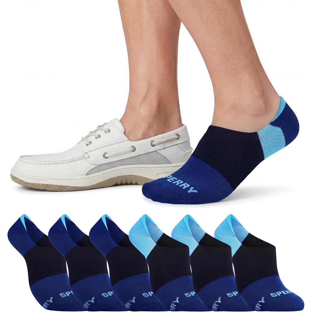 image:imageSperry Mens 6Pack Arch Hugger No Show Socks NonSlip Loafer Socks for Boat Shoes Low Cut Invisible Liners with Heel GripNavy Colorblock