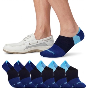 Sperry Men’s 6-Pack Arch Hugger No Show Socks, Non-Slip Loafer Socks for Boat Shoes, Low Cut Invisible Liners with Heel Grip(Navy Colorblock)