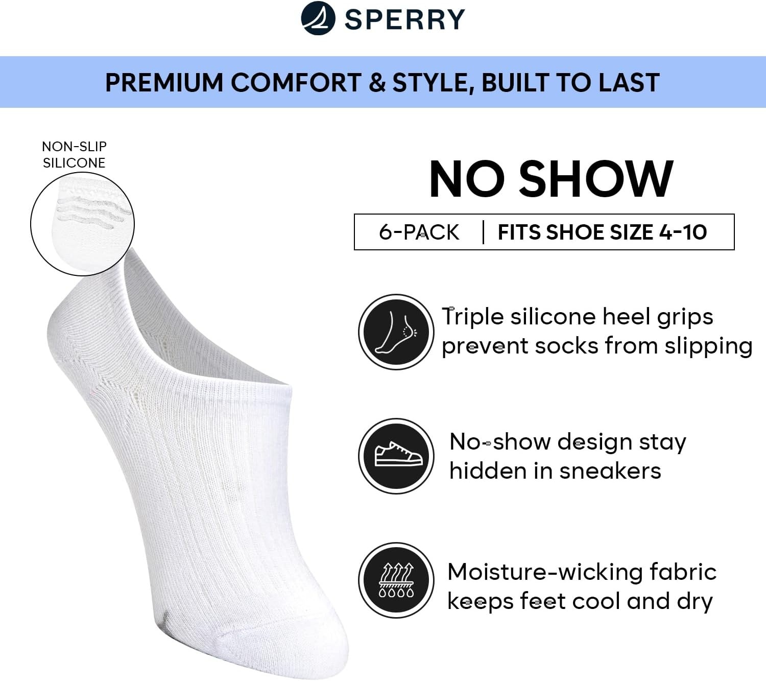 image:imageSperry Womens 6Pack No Show Socks Invisible Low Cut Liner MoistureWicking NonSlip Lightweight Ideal for SneakersBeachwood Striped