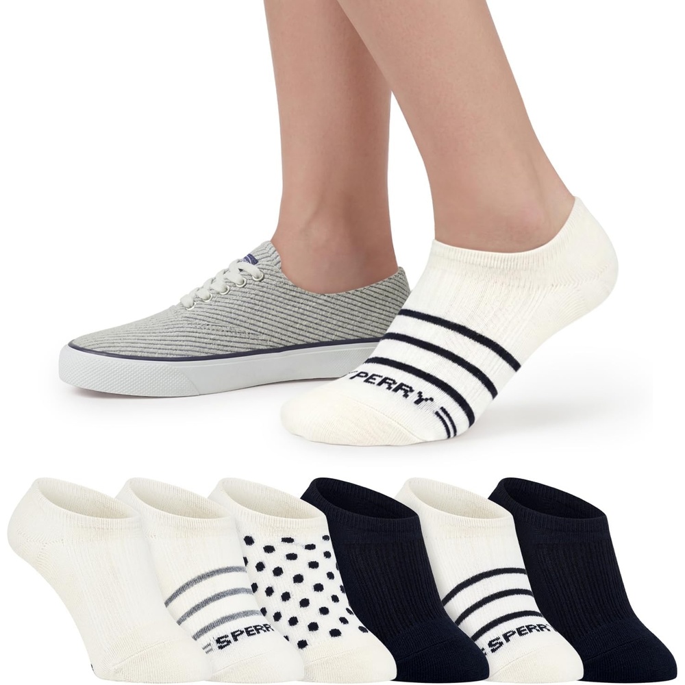 image:imageSperry Womens 6Pack No Show Socks Invisible Low Cut Liner MoistureWicking NonSlip Lightweight Ideal for SneakersCoconut Striped